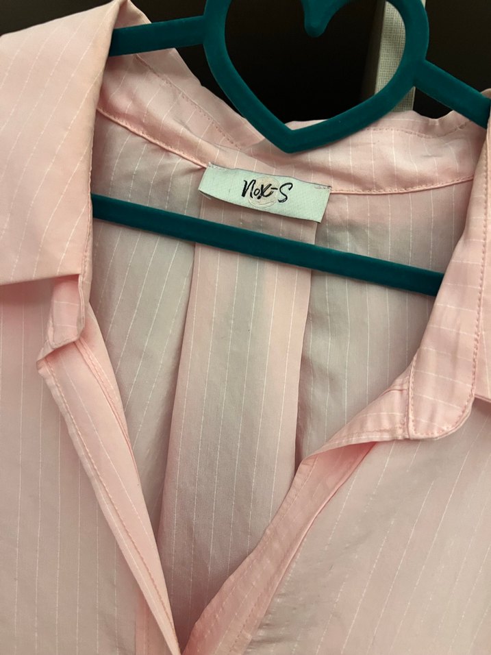 Pastel Pembe Düğmeli Keten Gömlek - Görsel 3