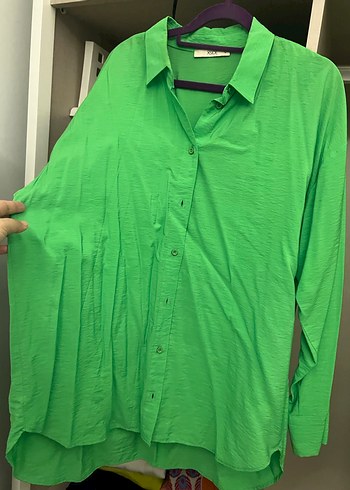 Düğmeli Yeşil Salaş Keten Gömlek - Görsel 4
