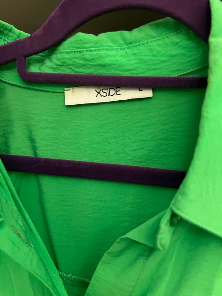 Düğmeli Yeşil Salaş Keten Gömlek - Görsel 2