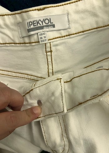 Beyaz Bol Kesim Midi Kadın Kot Pantolon - Görsel 3