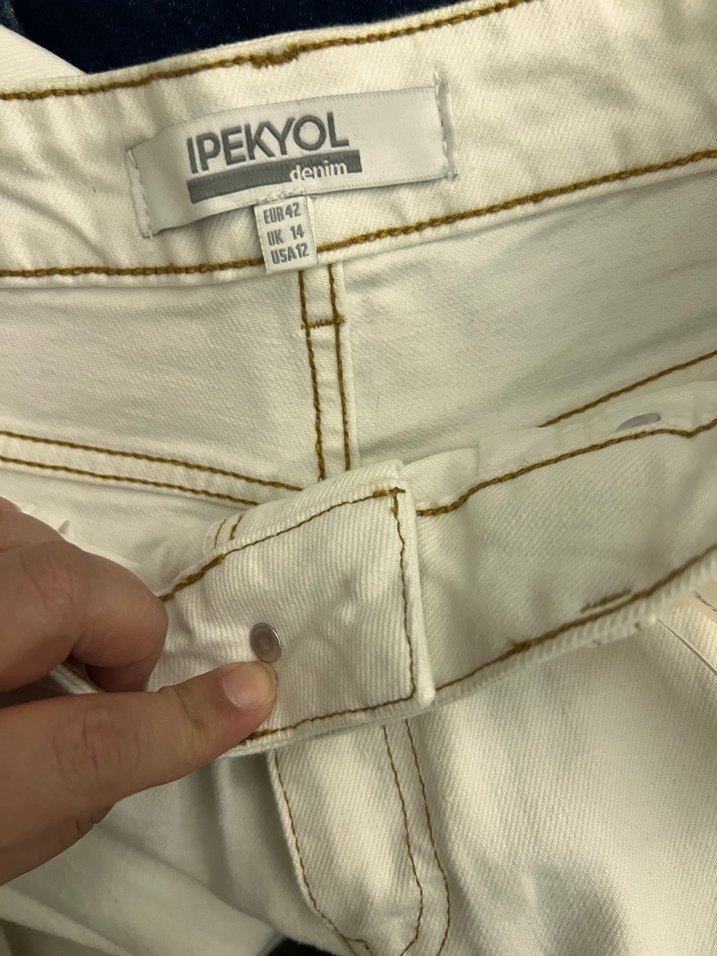 Beyaz Bol Kesim Midi Kadın Kot Pantolon - Görsel 3