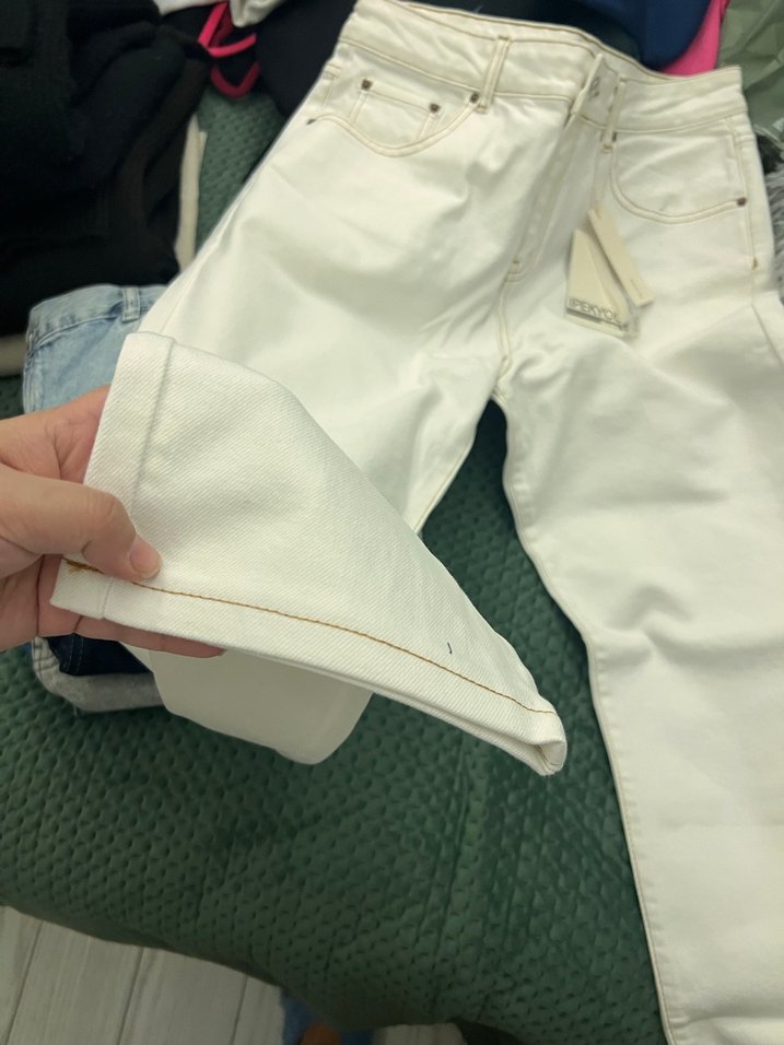 Beyaz Bol Kesim Midi Kadın Kot Pantolon - Görsel 5