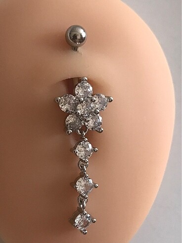 Çiçekli Sallantılı Gümüş Göbek Piercing
