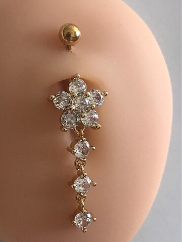 Çiçekli Sallantılı Gold Göbek Piercing