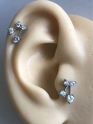 Kirazlı Taşlı Gümüş Helix/Tragus Piercing