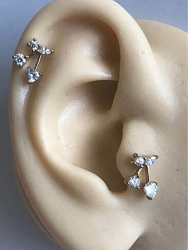 Kirazlı Taşlı Gold Helix/Tragus Piercing