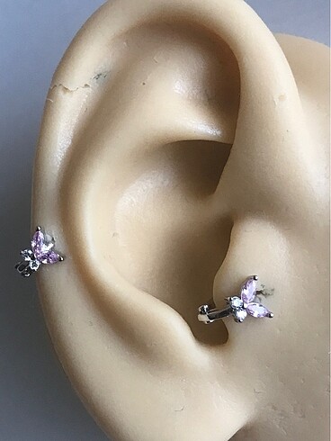 Pembe Kelebekli Gümüş Helix/Tragus Piercing