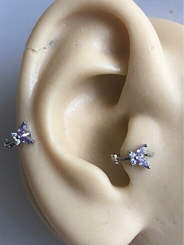 Mor Kelebekli Gümüş Helix/Tragus Piercing
