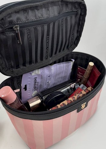 Pembe Çizgili Kadın Makyaj Çantası - Görsel 7