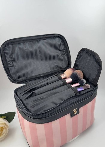 Pembe Çizgili Kadın Makyaj Çantası - Görsel 4
