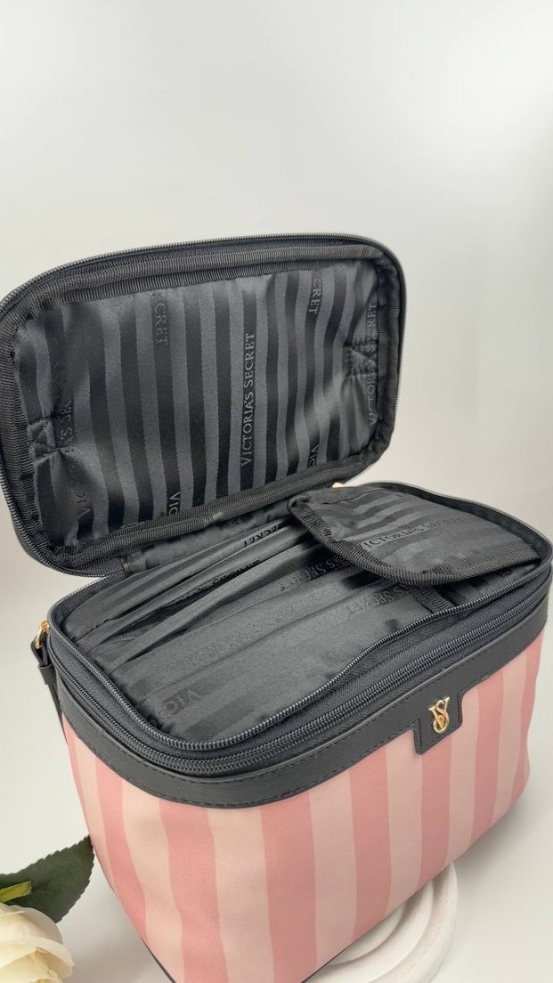 Pembe Çizgili Kadın Makyaj Çantası - Görsel 5