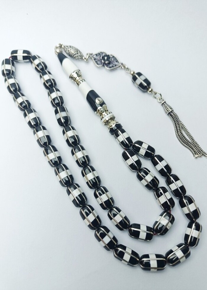 Erzurum Oltu Taşı Tesbih Full Gümüş - Görsel 2