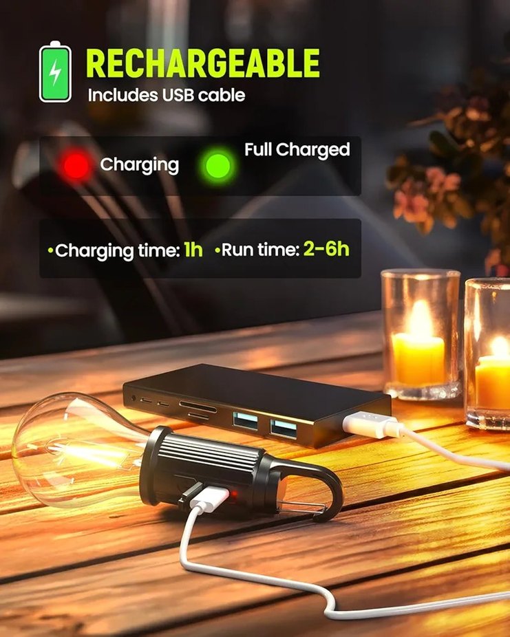 Sarı LED Kamp Lambası gün enejirili - Görsel 3