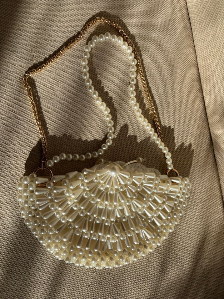 İncili istiridye çanta , midye çanta , inci boncuklu çanta - Görsel 3