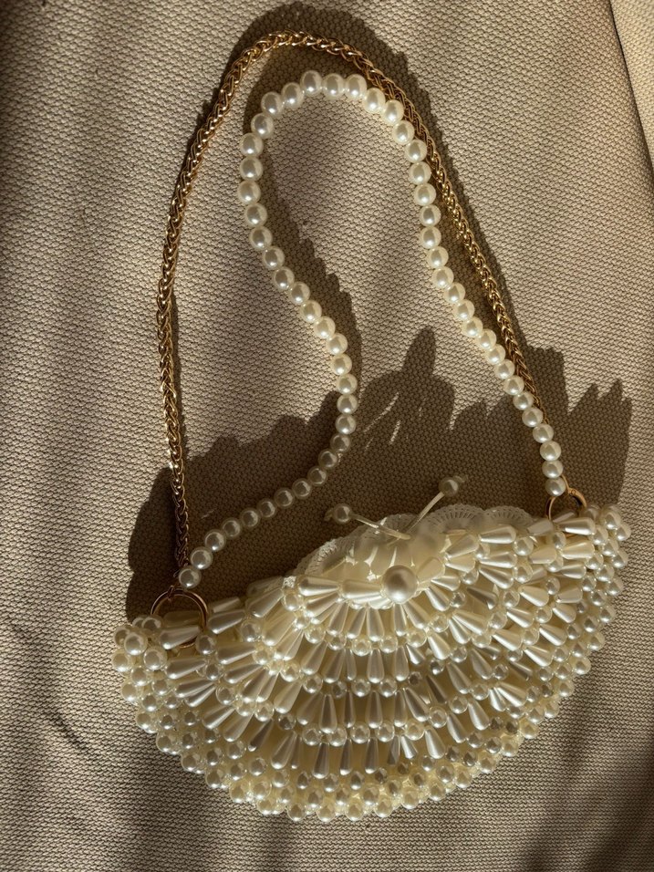 İncili istiridye çanta , midye çanta , inci boncuklu çanta - Görsel 2