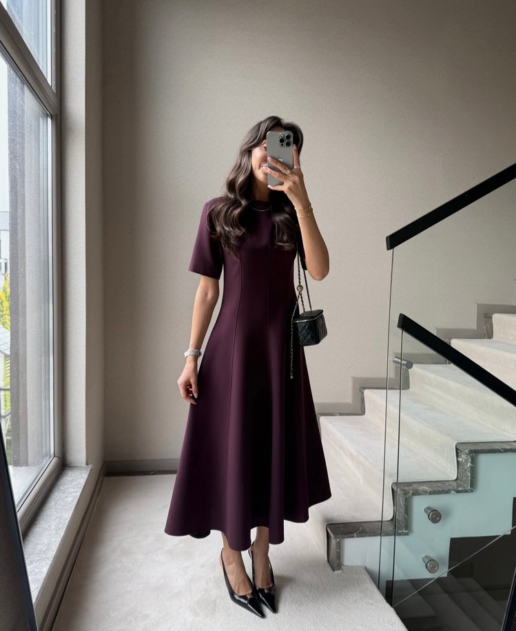 Kadın Mürdüm Uzun Elbise - Görsel 2