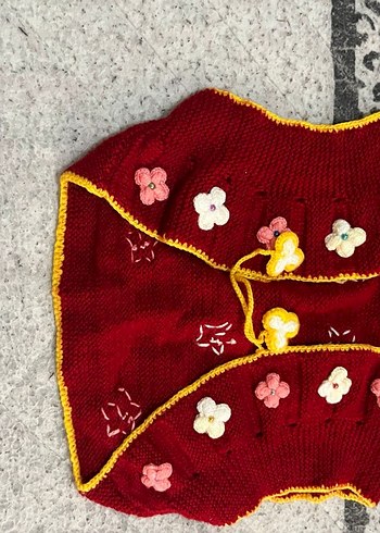 Bordo Nakışlı Bohem Kız Örme Yelek