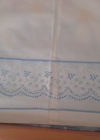 Nakışlı Beyazmavi dantelli   karyola Örtüsü - Görsel 4