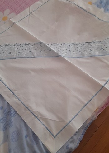 Nakışlı Beyazmavi dantelli   karyola Örtüsü - Görsel 6
