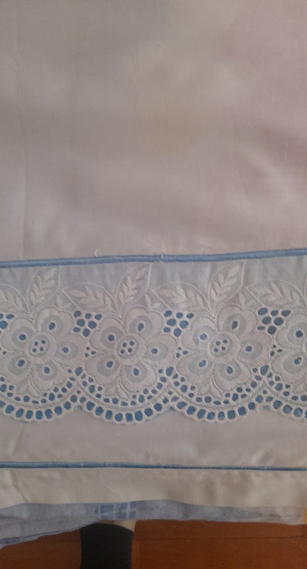 Nakışlı Beyazmavi dantelli   karyola Örtüsü - Görsel 2