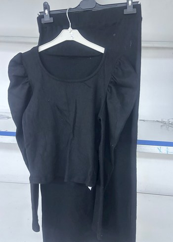 Drapeli Siyah Mini Bluz etek takım - Görsel 2