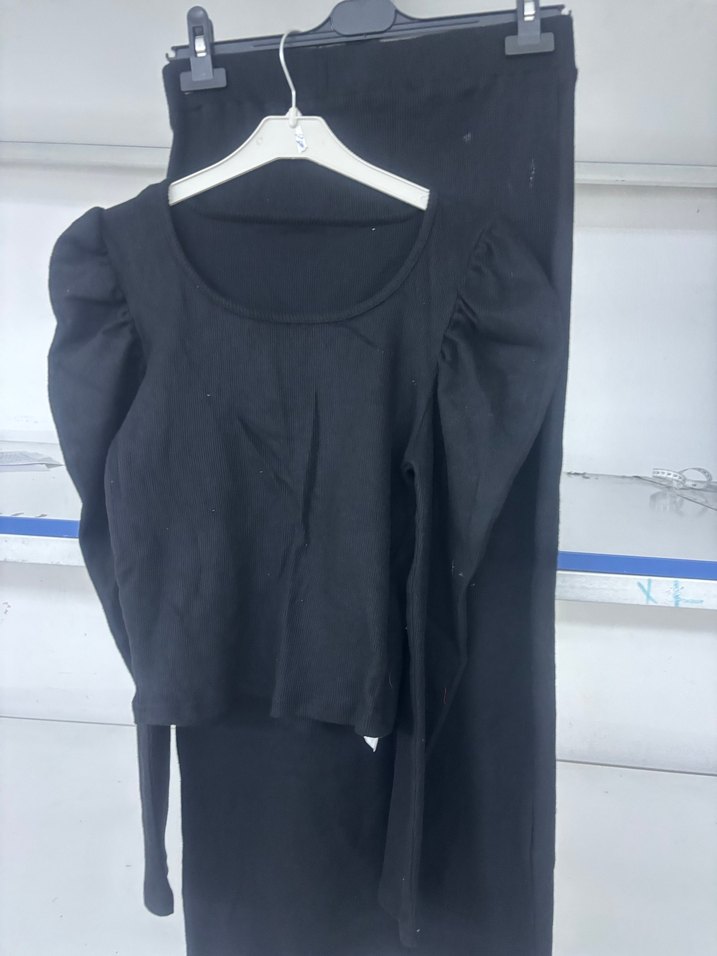 Drapeli Siyah Mini Bluz etek takım - Görsel 2