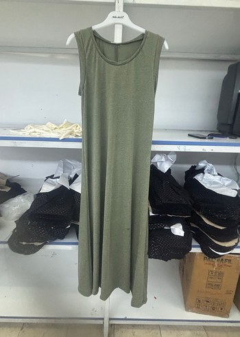 Kadın Haki Uzun Salaş Kolsuz Elbise - Görsel 2