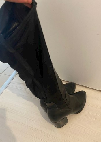 Siyah Deri Kadın Dizüstü Stiletto Bot