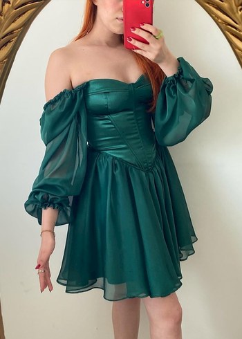 Yeşil Straplez Midi Elbise