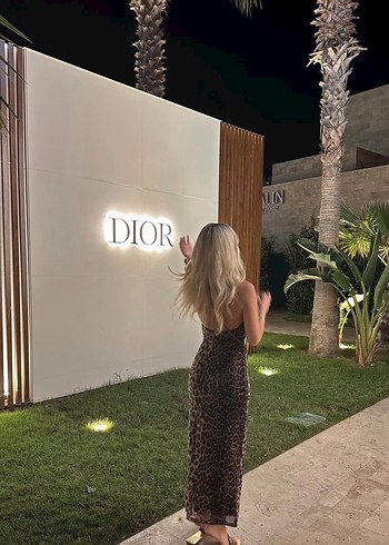 Leopar Desenli Uzun V Yaka Elbise - Görsel 7