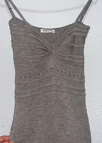 Kadın Gri  V Yaka Uzun Elbise - Görsel 4