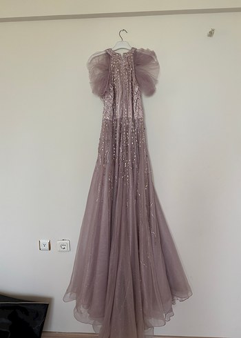 Pembe Straplez İşlemeli Uzun Abiye Elbise - Görsel 4