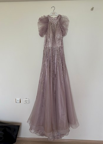 Pembe Straplez İşlemeli Uzun Abiye Elbise - Görsel 7