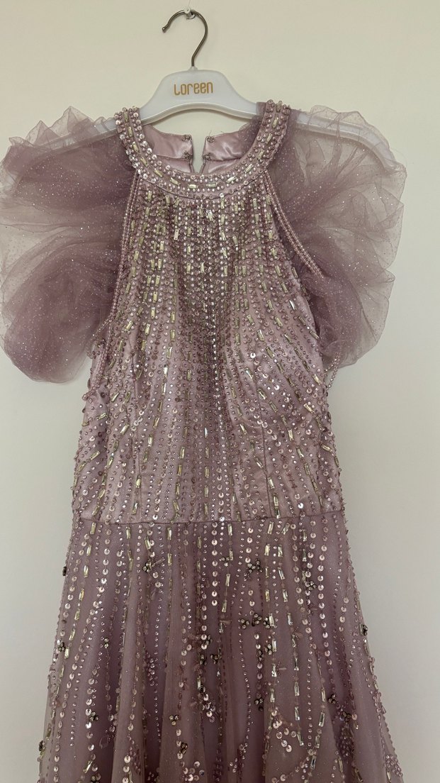 Pembe Straplez İşlemeli Uzun Abiye Elbise - Görsel 3