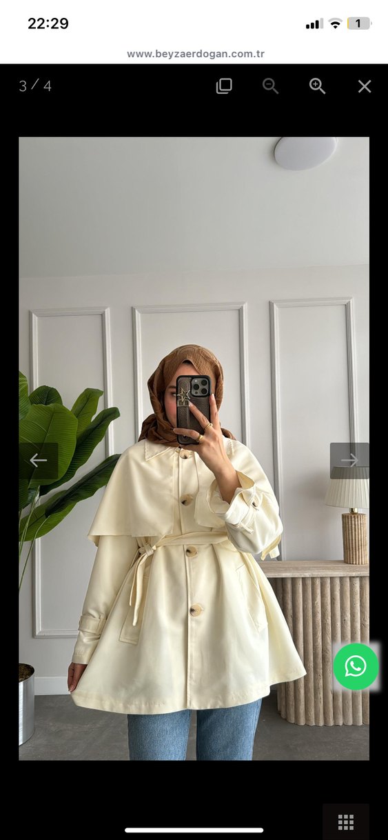 Kemerli Kısa Mavi Kadın Kaban - Görsel 2