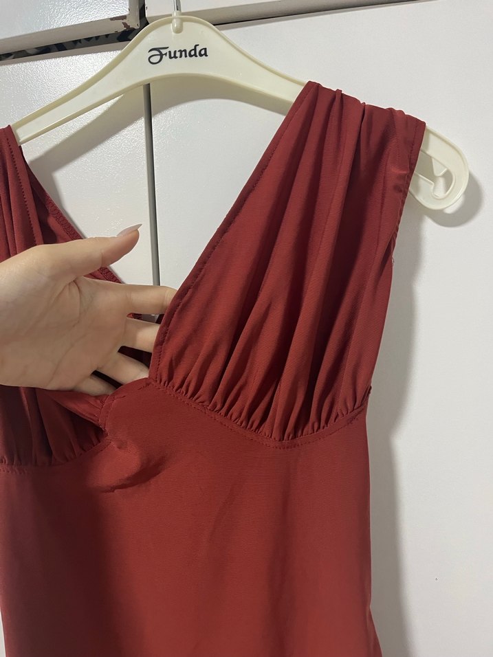 Kiremit rengi çıtçıtlı bluz - Görsel 2