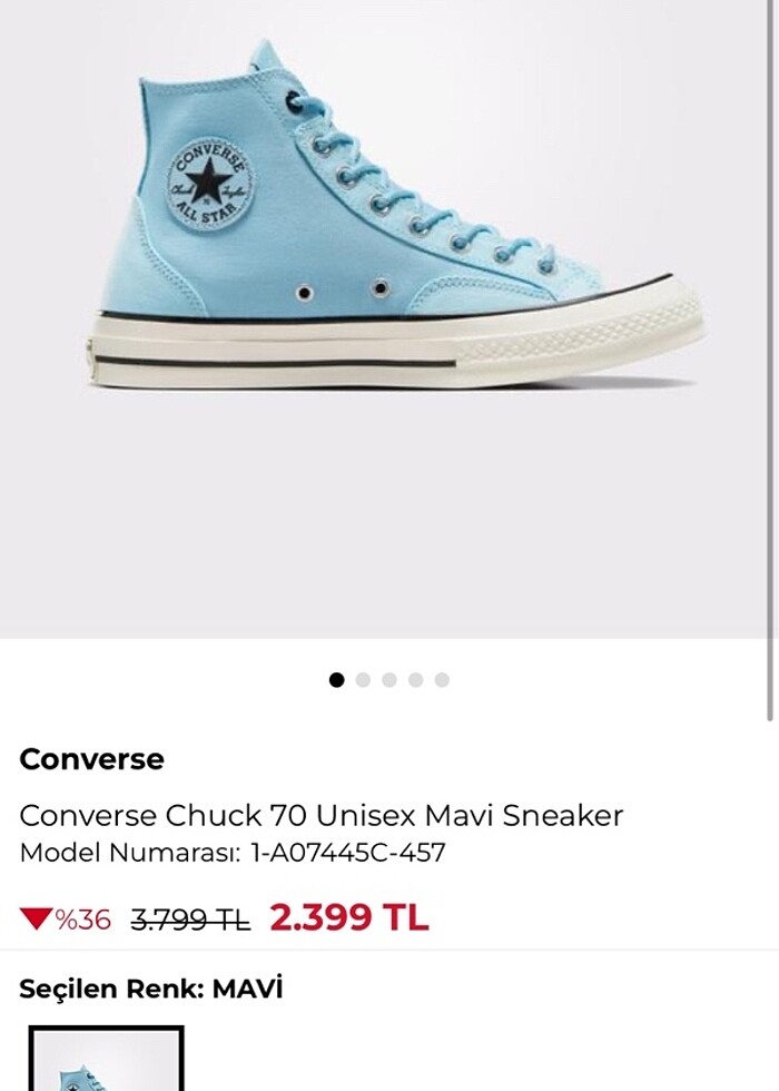 Converse Chuck 70 Unisex mavi sneaker - Görsel 2