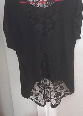 Kısa Kollu Siyah Dantel Detaylı Gömlek - Görsel 2