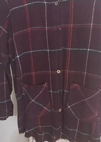 Bordo Ekose Düğmeli Kadın Gömlek - Görsel 2