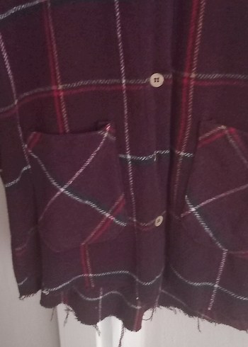 Bordo Ekose Düğmeli Kadın Gömlek - Görsel 3