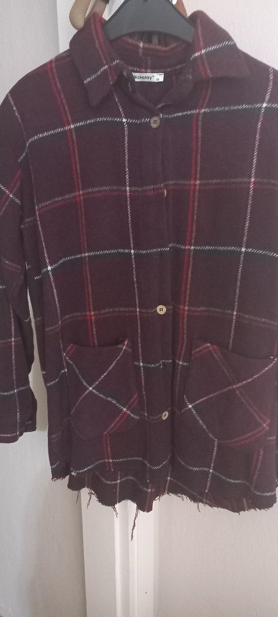 Bordo Ekose Düğmeli Kadın Gömlek - Görsel 2