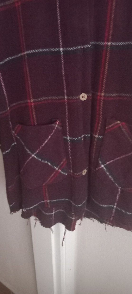 Bordo Ekose Düğmeli Kadın Gömlek - Görsel 3