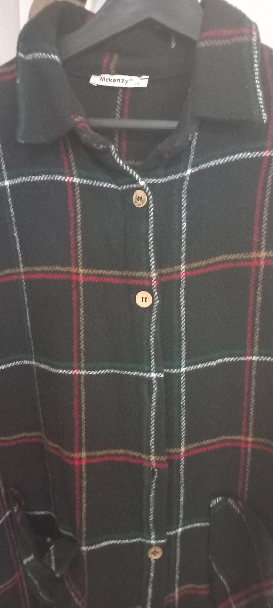 Uzun Kollu Siyah Ekose Düğmeli Kadın Gömlek ürün birlestirme - Görsel 3