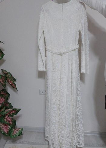 Dantel Detaylı Beyaz Uzun Kollu Kadın Elbise - Görsel 3