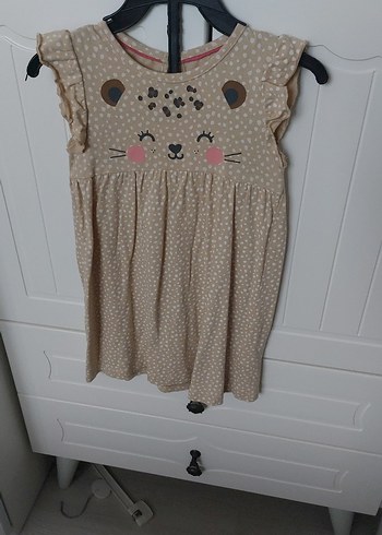 Kız Çocuk Bej Leopar Desenli Fırfırlı Elbise - Görsel 2