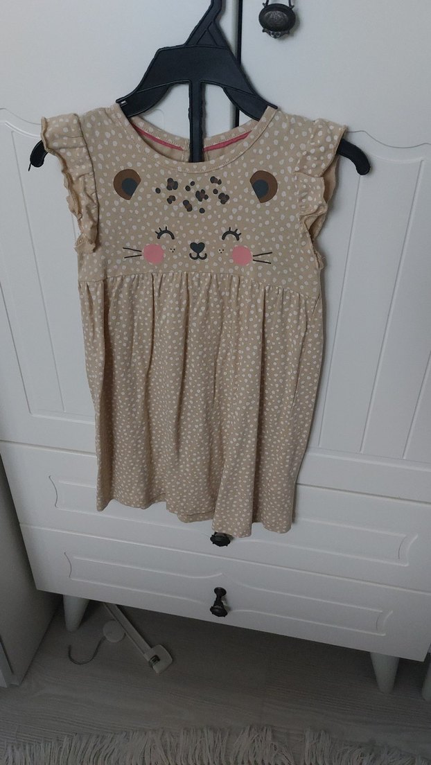 Kız Çocuk Bej Leopar Desenli Fırfırlı Elbise - Görsel 2