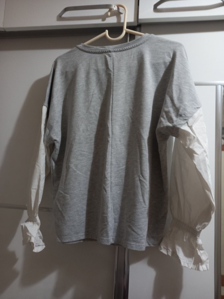 Gri Uzun Kollu Rahat Kesim Sweatshirt - Görsel 3