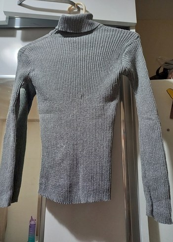 Gri, Balıkçı Yaka, Triko Kazak - Görsel 2