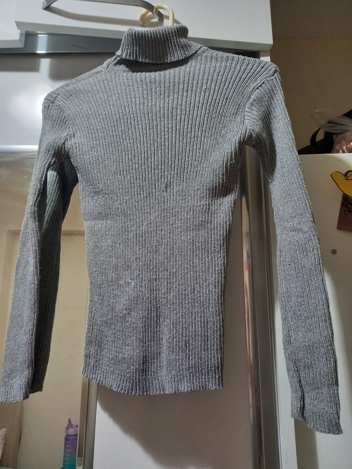 Gri, Balıkçı Yaka, Triko Kazak - Görsel 2