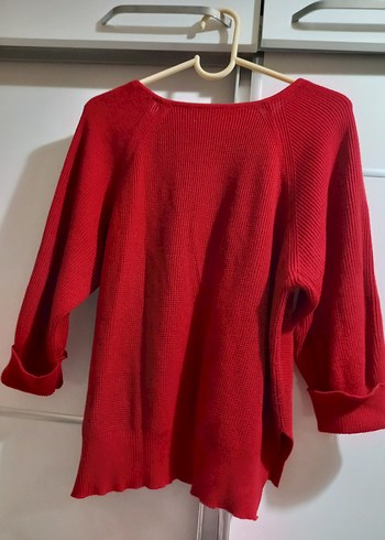 Kırmızı Örgü Salaş Kadın Kazak - Görsel 2